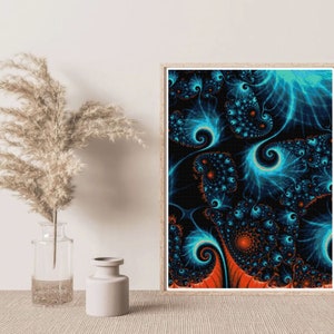 Turquoise Blue Orange Fractal Counted Cross Stitch Pattern - PDF Digital Download