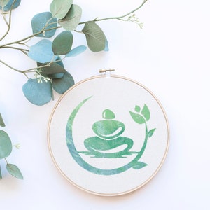 Boho Bohemian Buddha Watercolor Modern Minimalist Counted Cross Stitch Pattern - PDF Digital Download