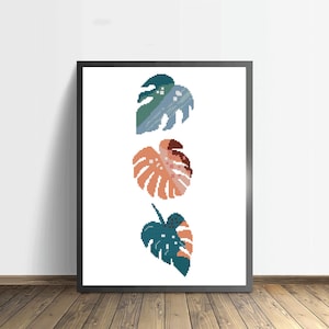Monstera Leaves Leaf Plant Garden Counted Cross Stitch Pattern - PDF Digital Download