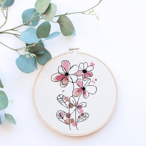 Boho Boho Pink Daisy Blume Kreuzstich Zählmuster - PDF Digital Download