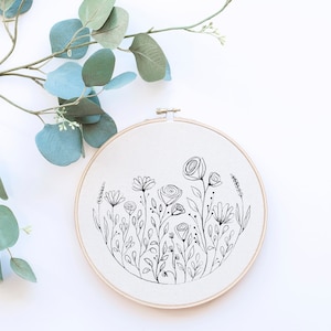 Flores silvestres - modelo de padrão de bastidor de bordado - download digital em PDF