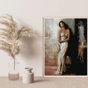 Feminine Women Lady in Dress Counted Cross Stitch Pattern - PDF Digital Download