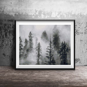 Landscape Foggy Mountain Trees Counted Cross Stitch Pattern - PDF Digital Download