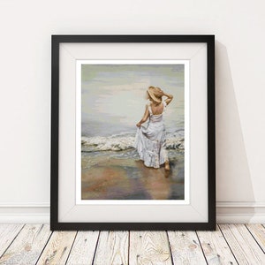 Girl at the Beach Sea Ocean Landscape Counted Cross Stitch Pattern - PDF Digital Download
