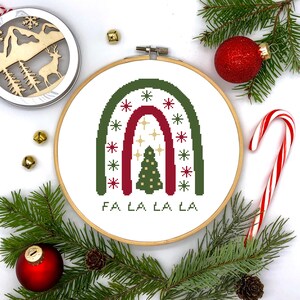 Boho Bohemian Christmas Holiday Rainbow Modern Minimalist Counted Cross Stitch Pattern - PDF Digital Download