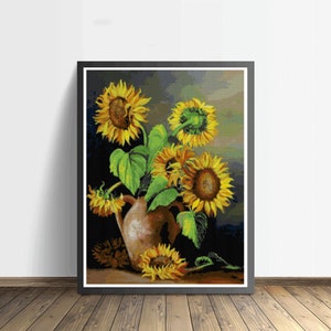 Sunflower Bouquet Flower Counted Cross Stitch Pattern - PDF Digital Download