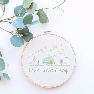 RV Camping Camper live Love Camp Counted Cross Stitch Pattern - PDF Digital Download
