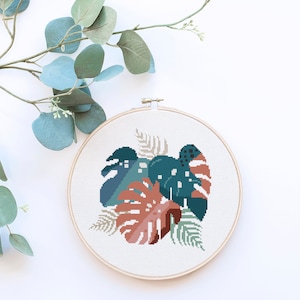 Monstera Leaves Leaf Bouquet Plant Garden Counted Cross Stitch Pattern - PDF Digital Download