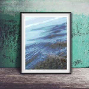 The Sea Ocean Beach Art Green Blue Counted Cross Stitch Pattern - PDF Digital Download