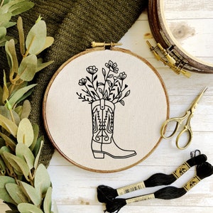 Wildflowers in a Cowboy Boot Embroidery Hoop Pattern - PDF Digital Download