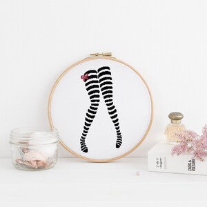 Black and White Stocking Legs Girl Women Counted Cross Stitch Pattern - PDF Digital Download