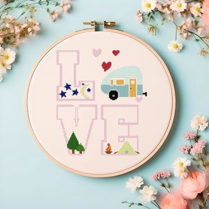 RV Camping Camper live Love Camp Counted Cross Stitch Pattern - PDF Digital Download