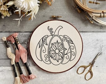 Halloween Damask Pumpkin Embroidery Hoop Pattern - PDF Digital Download