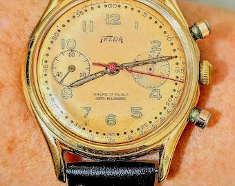 Gents 1940s Swiss GP Telda 17J Chronograph Venus 188 Watch Serviced