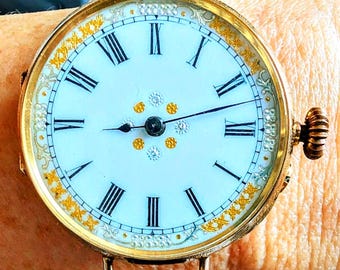 Antiek sierlijk Zwitsers 9 kt dameshorloge uit de jaren 1880, onderhouden