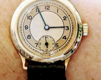 Gents Art Deco 1945 Swiss 9ct Gold Bullseye 16J Sub Peseux 170 Watch Serviced