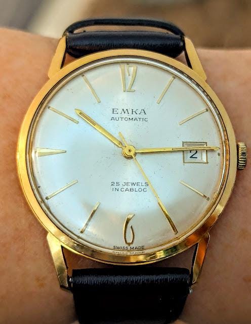 1960s SwissGP Emka 25 Jewels ETA 2472 Datum Automatik Uhr Serviced