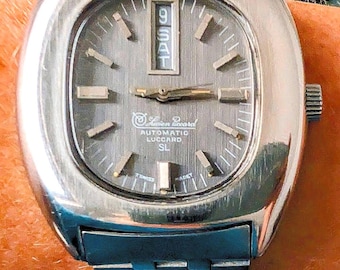 Gents 1970s SS Lucien Piccard Dufonte Day Date Bracelet Auto FHF 908 Watch Serviced