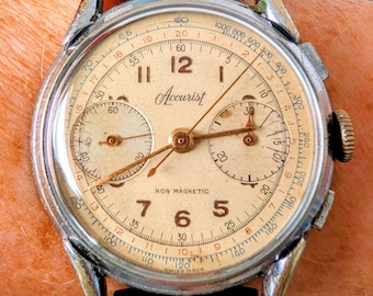 Gents Swiss 1940s SS Accurist Chronograph 17J Landeron 48 Watch Serviced