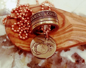 RCR Original US Marine Corps "Slim Line" Engravable Ring and Pendant Set - USMC Coin Ring - Hand Forged