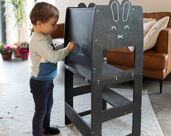 Convertible kitchen tower / RABBIT black/ convertible tower / step stool / Montessori learning stool / kids table