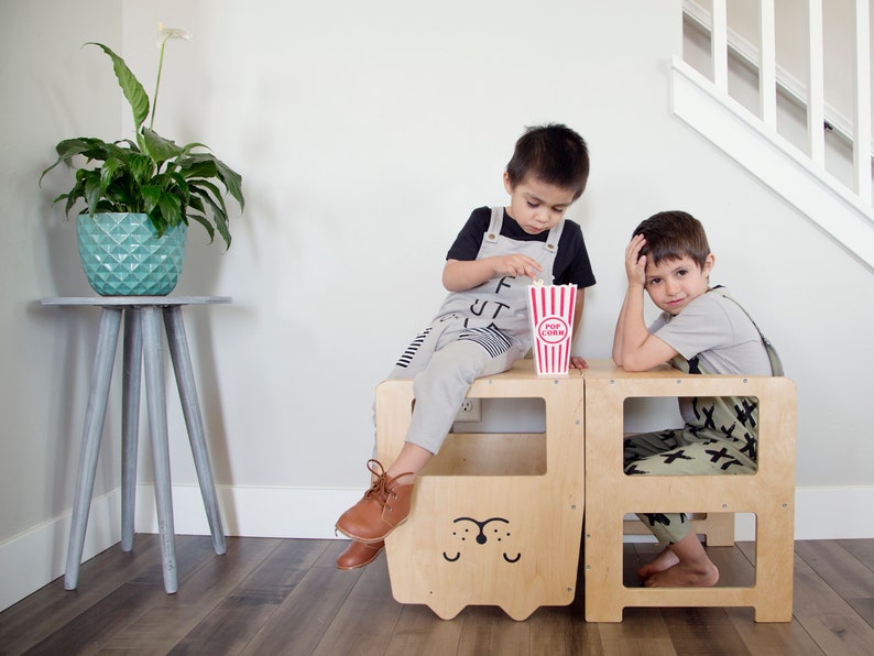 Kitchen tower convertible toodler step stool / CAT natural / kids table with chair image 1