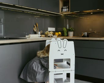 Kitchen safety stool, convertible wooden kitchen tower, learning stool, transformable table, kitchen tower foldable helper, activity tower
