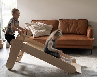 Toboggan intérieur en bois pour tout-petits / Extra Long / Aire de jeux intérieure pour enfants