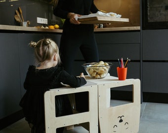 Tour d'observation pour tout-petit / OURS naturel/ tour de cuisine / tabouret d’apprentissage Montessori / table pour enfant