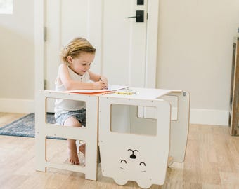 Convertible Wooden Helper Tower: Learning Stool, Activity Table