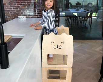Kitchen tower convertible toodler step stool / CAT natural / kids table with chair