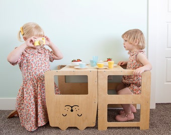 Adjustable kitchen tower / CAT natural / convertible step stool/ toddler helper / Montessori learning kids table