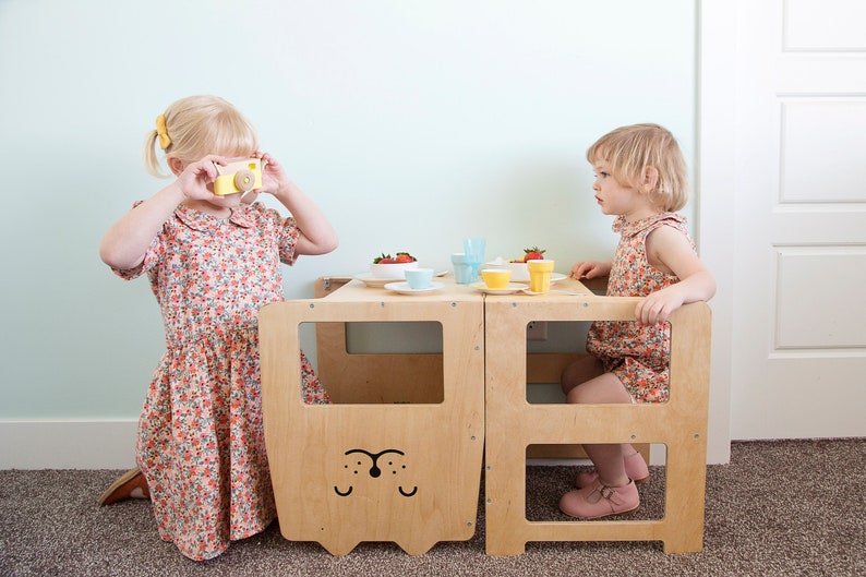 Kitchen tower convertible toodler step stool / CAT natural / kids table with chair image 3