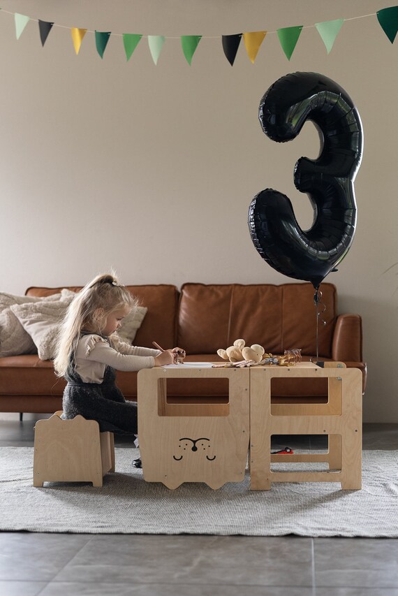 Convertible Kitchen Tower With Toy Box CAT Natural Kids Table