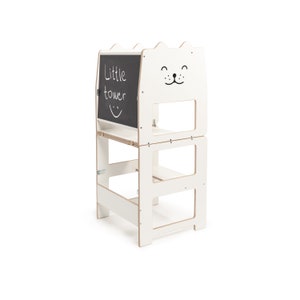 Adjustable Kitchen tower / CAT white / convertible tower/ toddler tower / step stool / Montessori learning stool / kids table