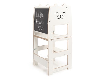 Standing tower for toddler / CAT white / Little tower/ kitchen tower / step stool / learning stool / kids table