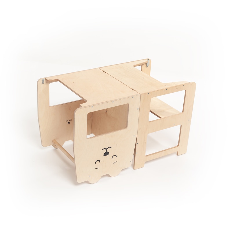 Kitchen tower convertible toodler step stool / BEAR natural / kids table with chair / READY to SHIP image 6