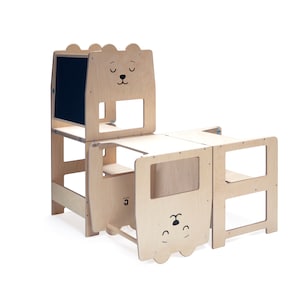 Kitchen tower convertible toodler step stool / BEAR natural / kids table with chair / READY to SHIP image 8