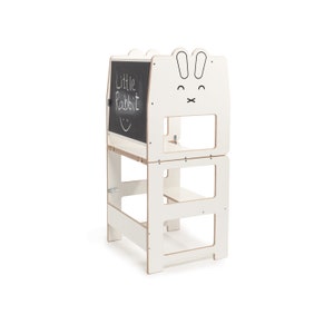 Kitchen tower for toddler / RABBIT white / convertible tower/ toddler tower / step stool / Montessori learning stool / kids table