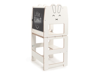 Tour d'observation pour tout-petit / LAPIN blanc / tour de cuisine / tabouret d’apprentissage Montessori / table pour enfant