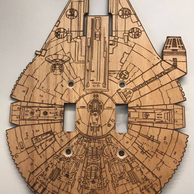 Double Toggle Millennium Falcon wooden switch plate cover