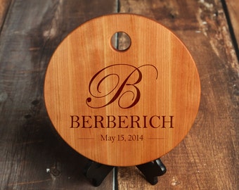 Round Cheese Board Made from Cherry Wood, Personalized Cutting Board, Custom Cutting Board Serving Tray