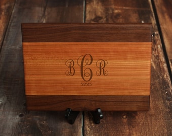 Monogrammed Cherry & Walnut Cutting Board, Personalized Wedding Gift