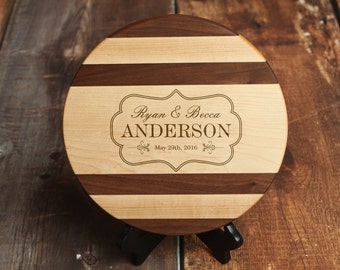 Round Custom Cheese Board, Handmade Round Personalized Cheese Tray Cutting Board made from Maple and Black Walnut Wood