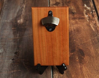 Bottle Opener - Bottle Cap Opener - Man Cave - 5 Year Anniversary - Cherry Wood