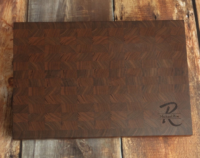 Large Walnut Personalized End Grain Cutting Board, Custom Walnut Carving Board, Manly Cutting Board, Large Butcher Block