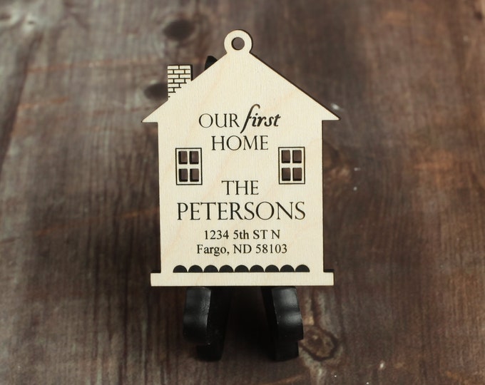 Our First Home Ornament with Last Name and Address - First Home Gift - Christmas Ornament