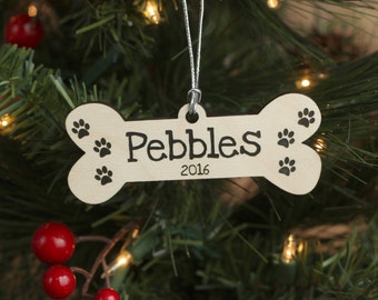 Pet Dog Bone Ornament with Name and Year