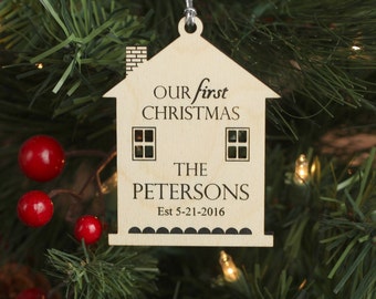 Our First Christmas Ornament with Last Name and Established Date - First Christmas Gift - Christmas Ornament