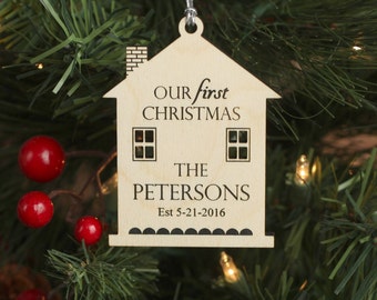 Personalized First Christmas Ornament: Laser Engraved Baltic Birch